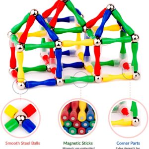 Magnetic Building Block Toys Set - 124Pcs/63Pcs Magnetic Balls Sticks, 3D Shapes, Educational Games for Kids and Children